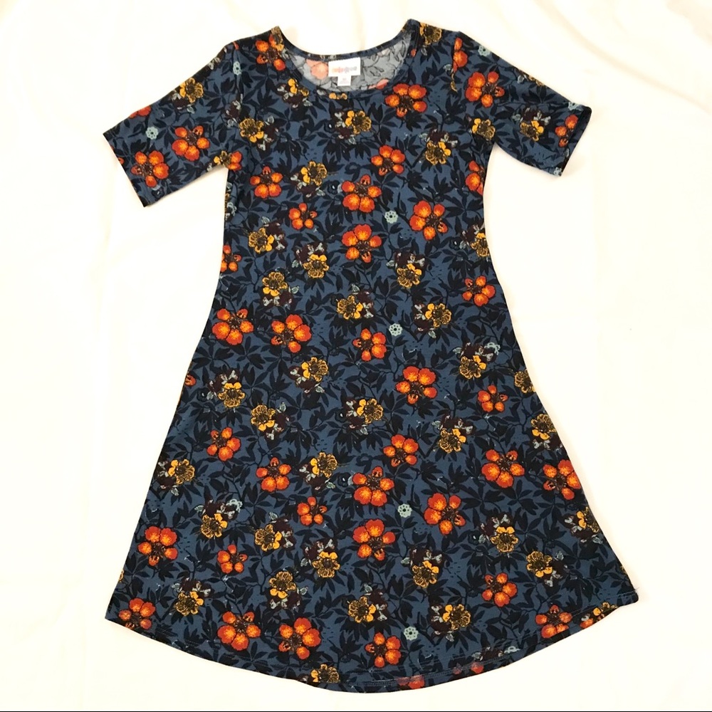 LuLaRoe Girls Dress Adeline Blue Floral Kids